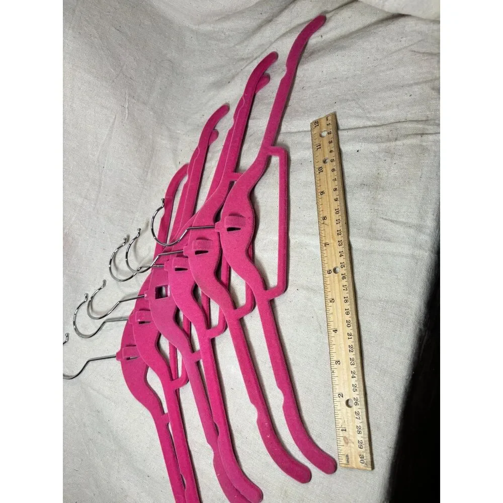 Pink Flocked Clothes Hangers Set Of 6 One Damaged